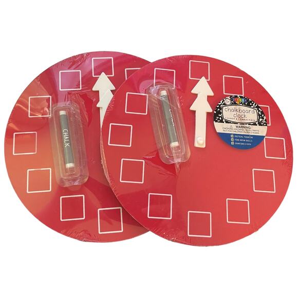 Set Of 2 Red Chalkboard Clocks Critical Thinking Motor Skills - Picture 1 of 1